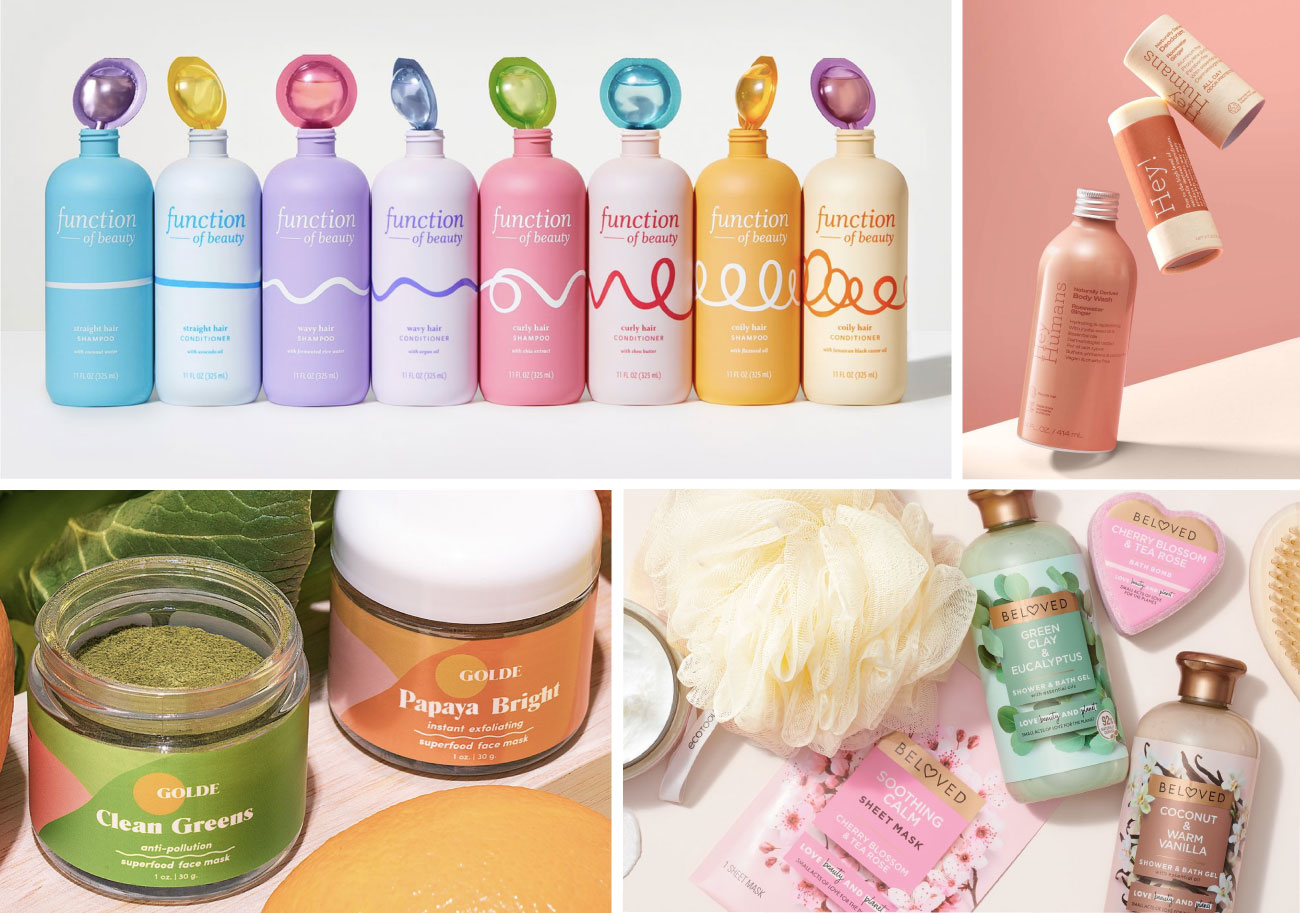 A colorful photo collage shows a variety of beauty products
