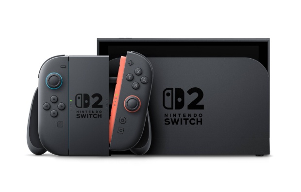 A mock-up image of a “Nintendo Switch 2” console featuring a dock and Joy-Con controllers