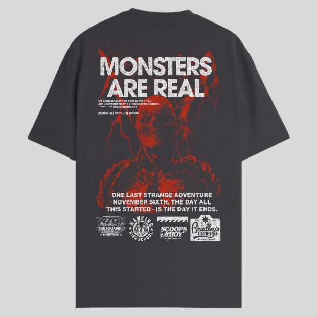 Black T-shirt with a monster on it from Stranger Things.