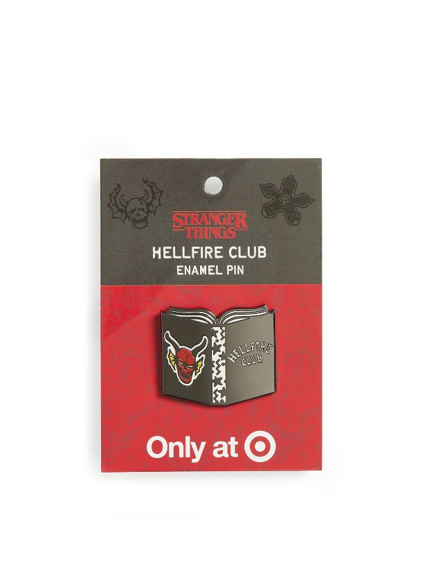 Hell Fire Club enamel pin  from Stranger Things in package, only at Target.