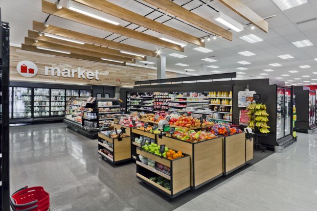 a fruit stand in a store