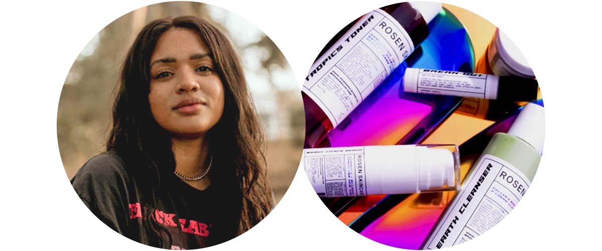 A headshot of Jamika next to a photo of several bottles of her products.