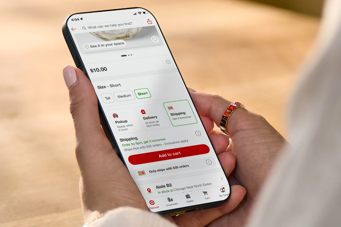 A screen shot showing the product detail page and "get it tomorrow” option.