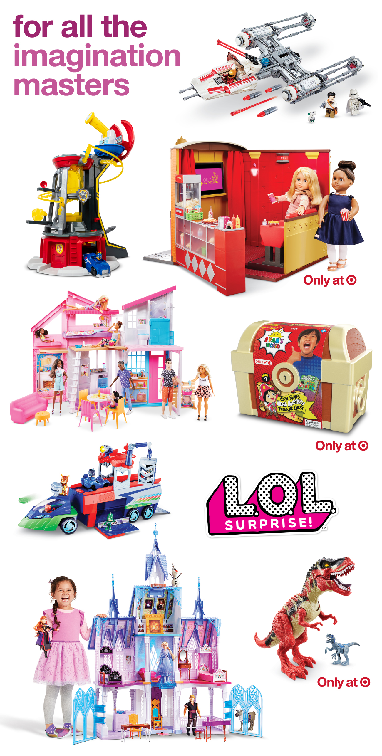 A collage of imagination toys