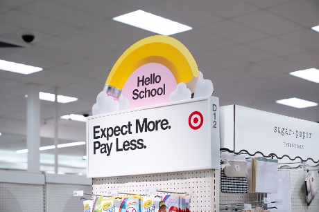 A back-to-school store display featuring the greeting "Hello School".