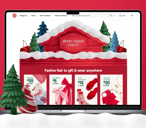 A screenshot of the Target.com Merry Cherry Chalet shopping experience.