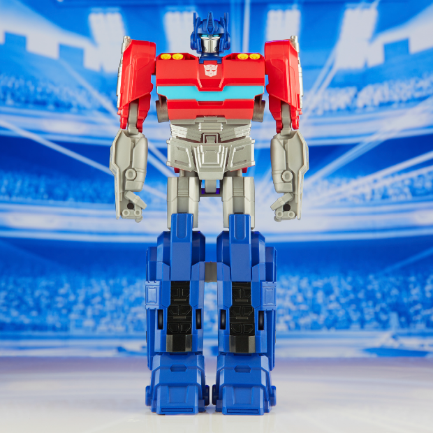 An Optimus Prime Transformers action figure.