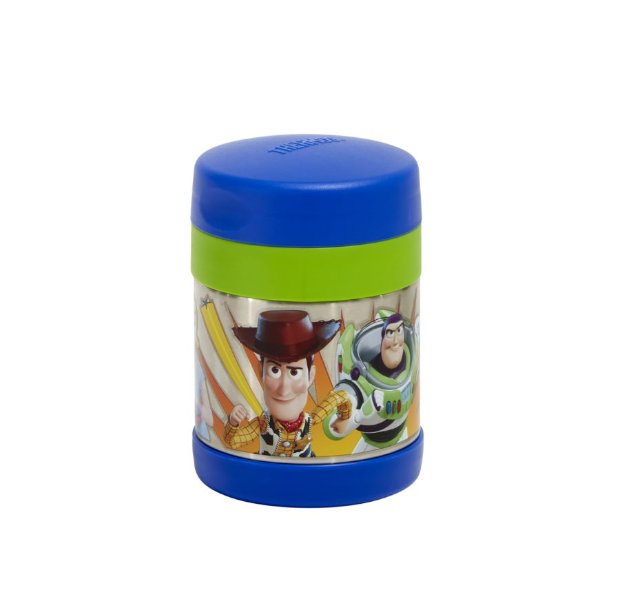 a blue and yellow bucket