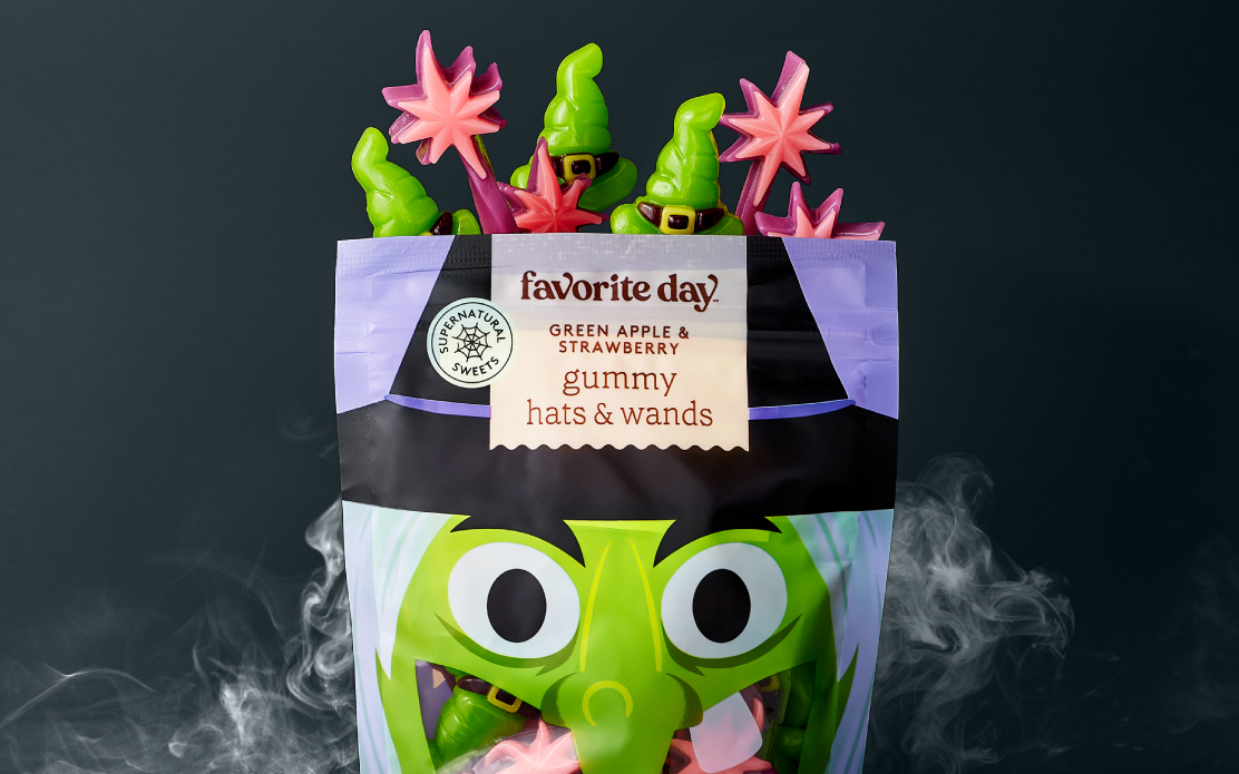 A bag of Favorite Day gummy hats & wands