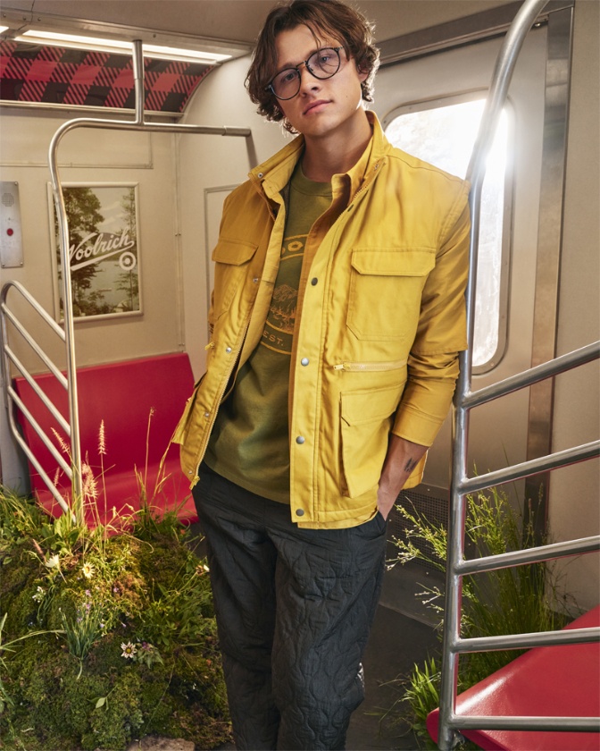 Singer-songwriter David Kushner styled in pieces from the Woolrich x Target collection 