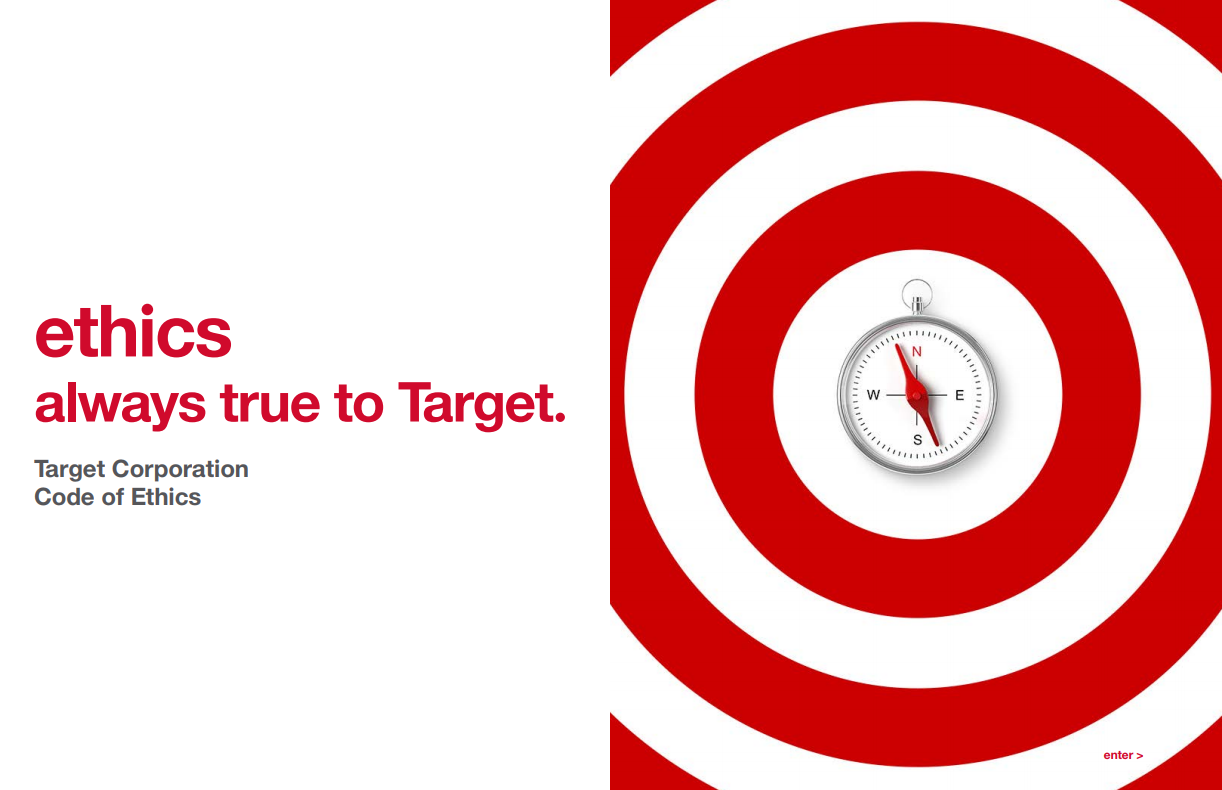 ethics always true to Target. Target Corporation code of ethics with bullseye and compass