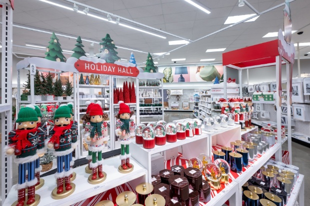 Items including snowglobes and candles are displayed in Holiday Hall.