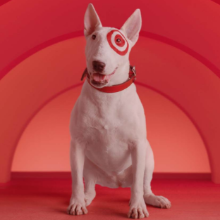 Target's mascot Bullseye in front of red background