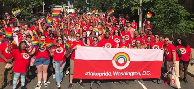 Target team members carry a banner reading