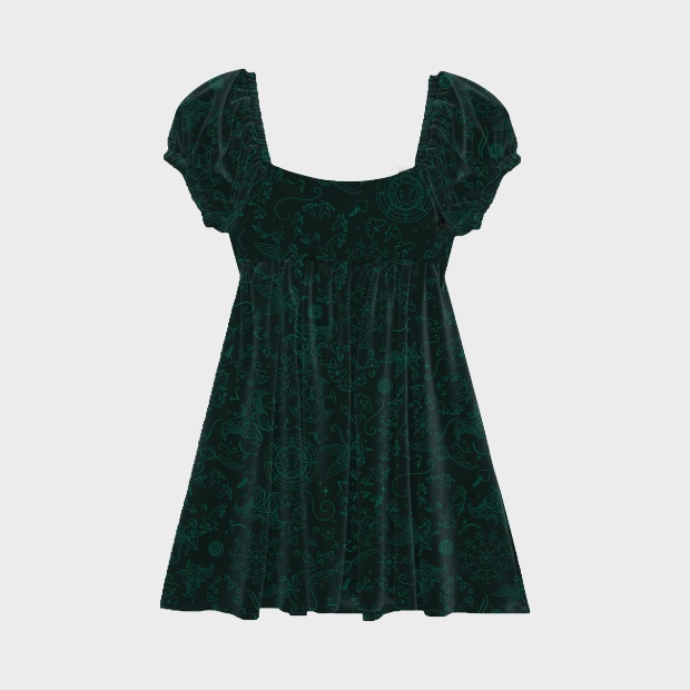 A kid’s dark green Elphaba dress, part of the Paul Tazewell for Target collection.