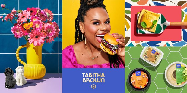 Collage of Tabitha Brown and items from the third Tabitha Brown for Target collection.
