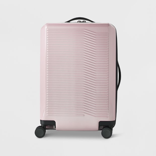 a white and grey suitcase