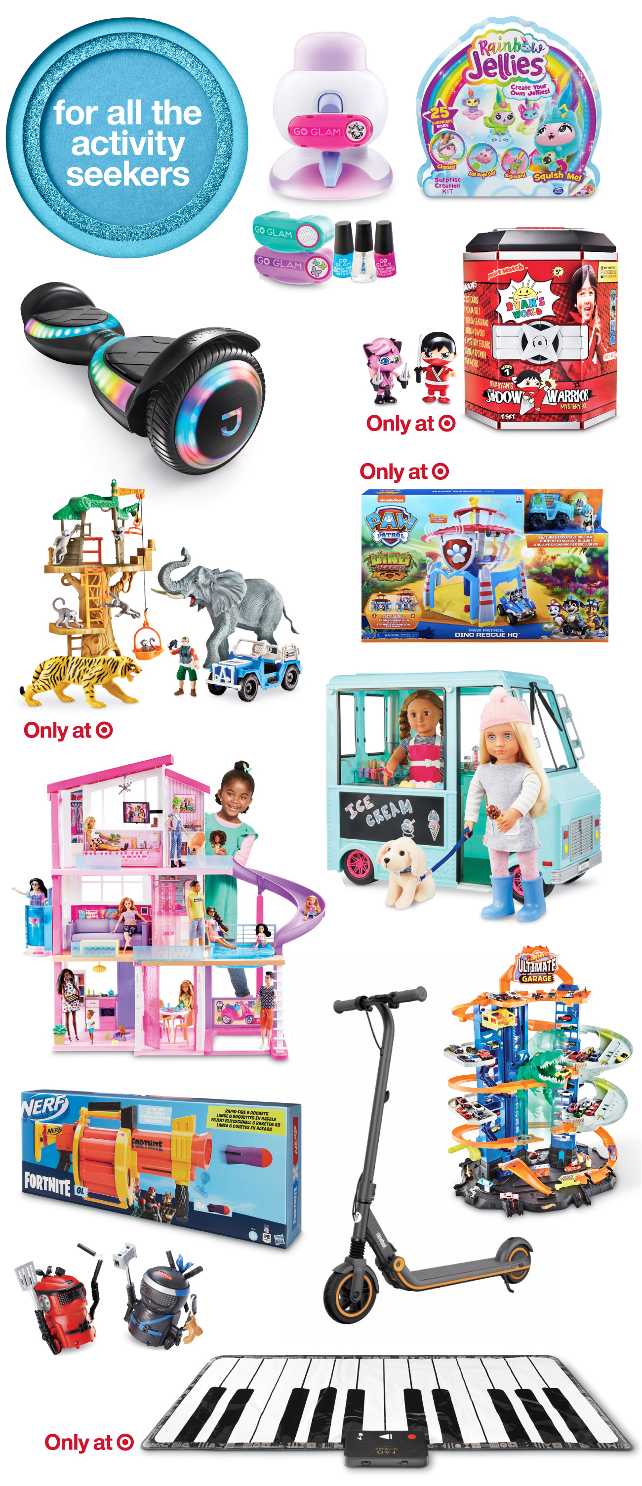 A collage of top toys and games for activity seekers