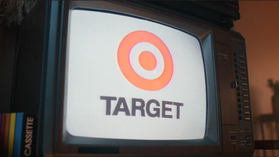 A TV that has the word “TARGET” below the red Target bullseye logo on the screen.
