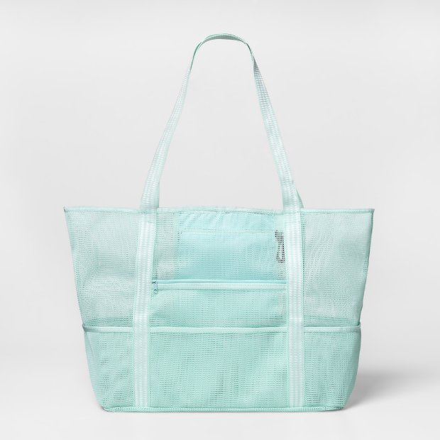 a blue and white bag