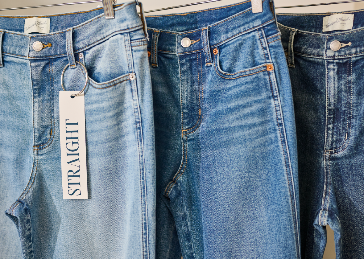 A display of denim jeans.