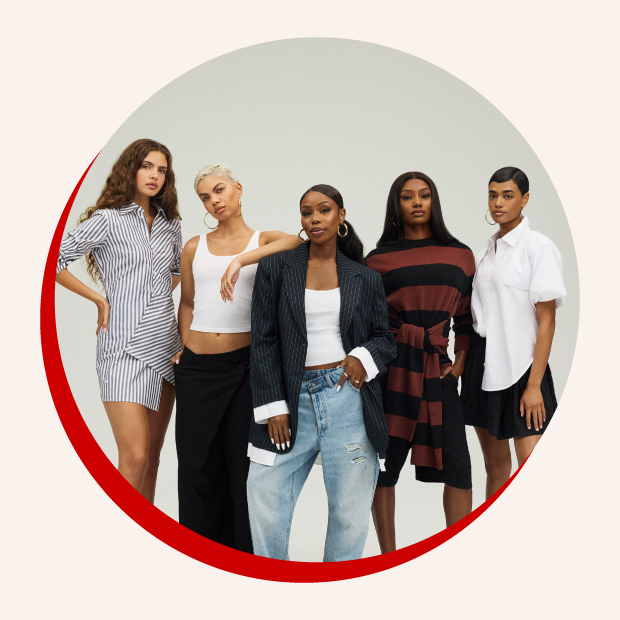 Kahlana Barfield Brown is pictured at center surrounded by four models wearing pieces from her new brand.