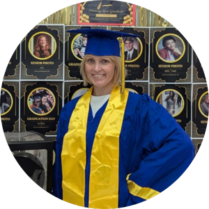 a person wearing a graduation cap and gown