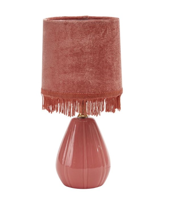 a pink and gold lamp