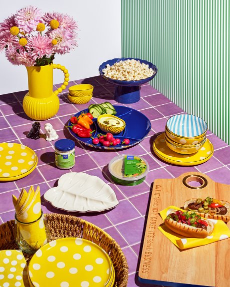 a table with plates and food on it