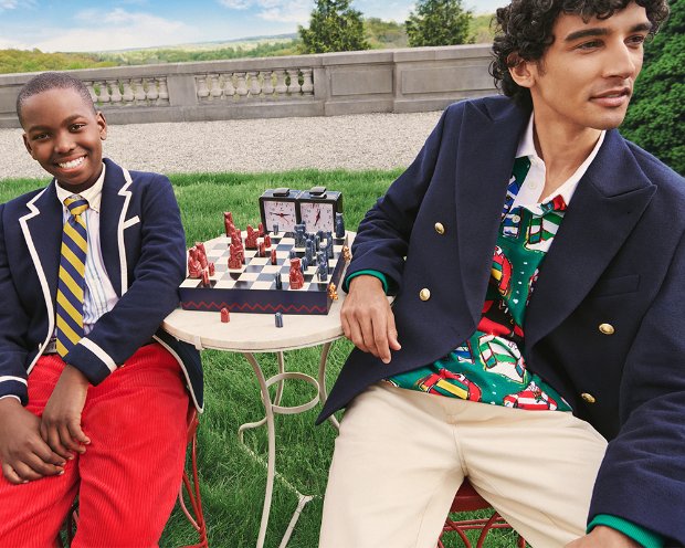 Two models pose, wearing Rowing Blazers x Target collection.