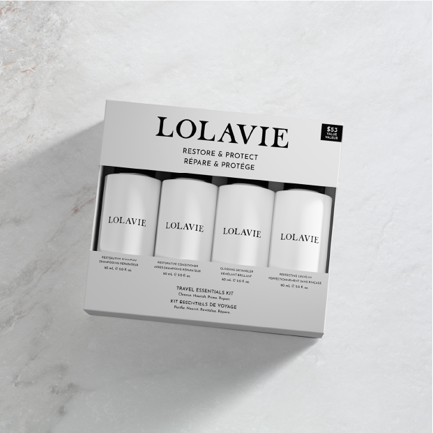 The four-piece LolaVie Restore and Protect Travel Kit.