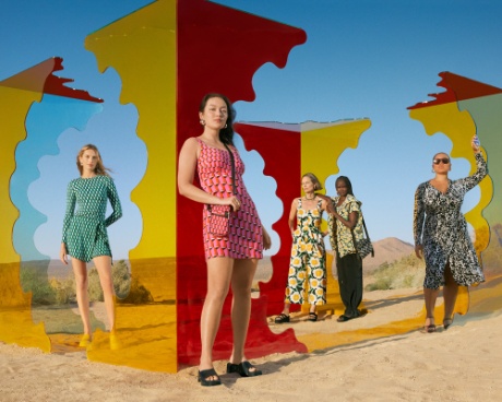 Five models pose, wearing Diane von Furstenberg for Target.