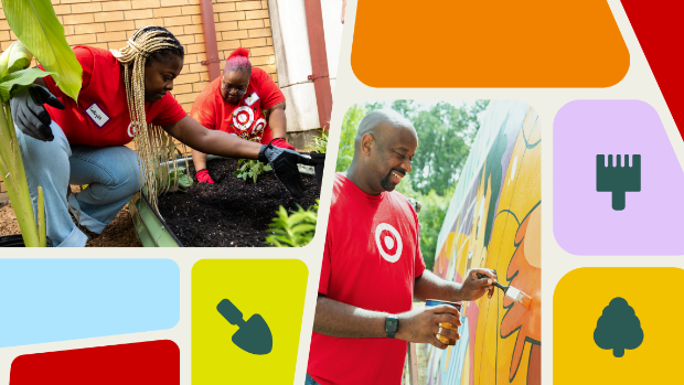 A collage of Target volunteers and graphics.