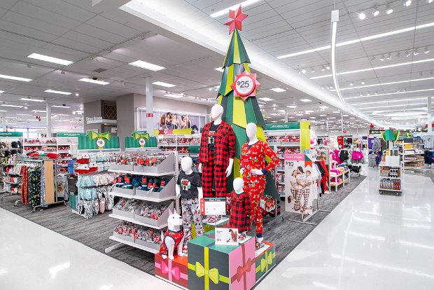 a store with a christmas tree