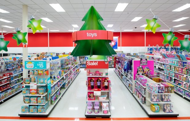 a store with a christmas tree