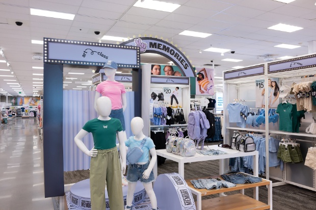 Mannequins display back-to-school clothing options in a Target apparel section.