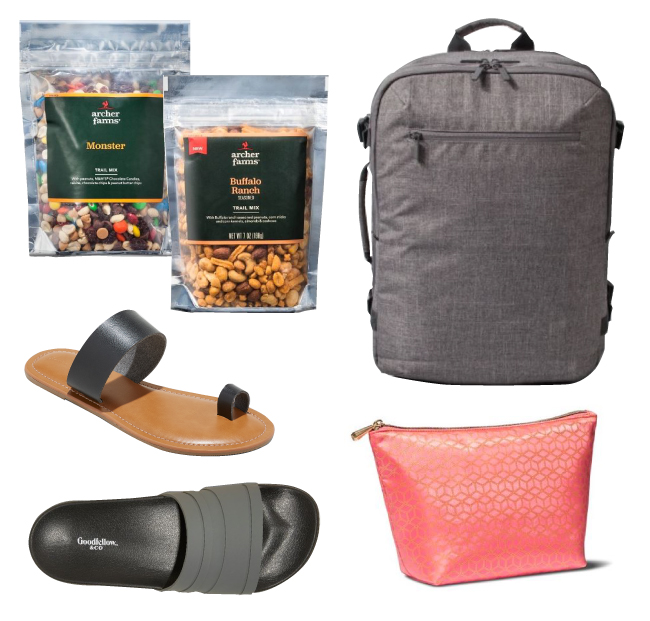 Snack mixes, grey backpack, scandals and a coral makeup bag