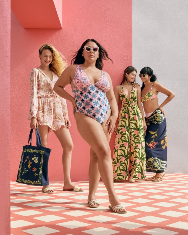 A group of models pose, wearing Agua Bendita x Target.