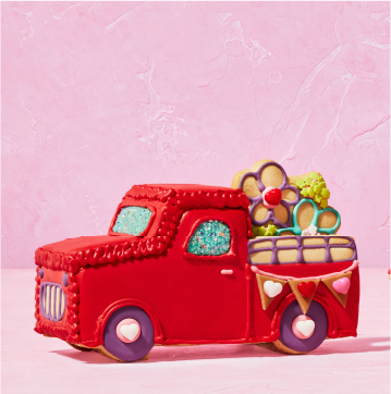 A red truck made from a cookie kit.