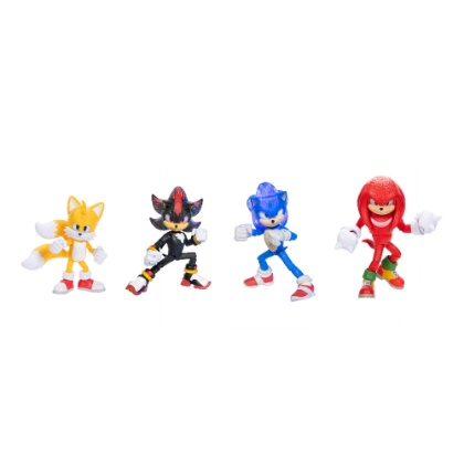 A white background displays four action figures of the characters from Sonic the Hedgehog 3.