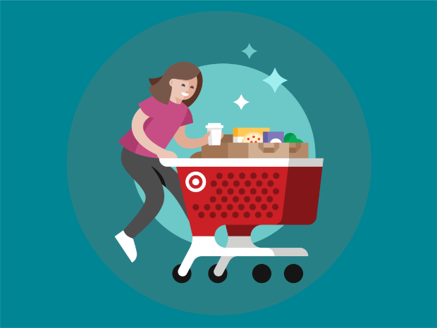 An illustration of a guest pushing a Target cart.