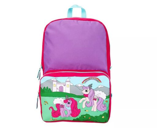 a pink and green backpack