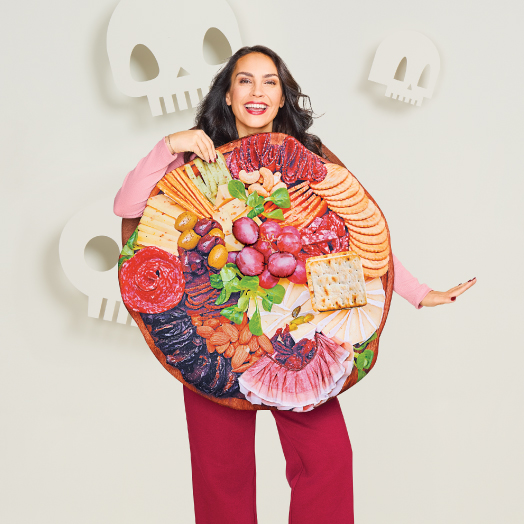 an adult wearing a charcuterie board costume