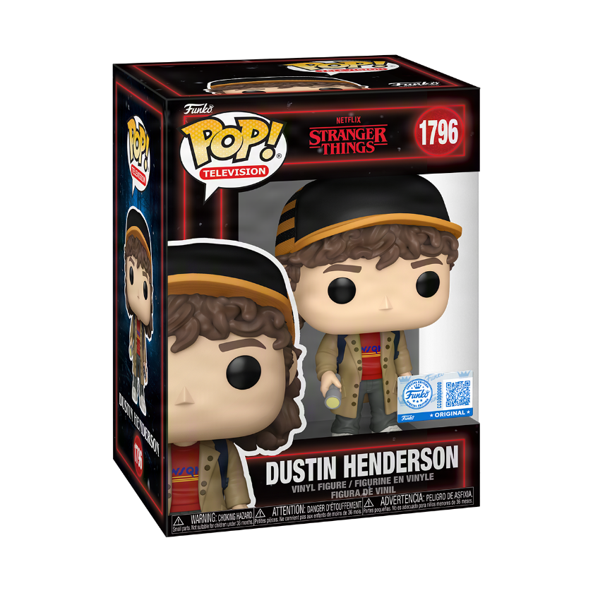 Funko POP action figure shaped like Dustin Henderson from Stranger Things.