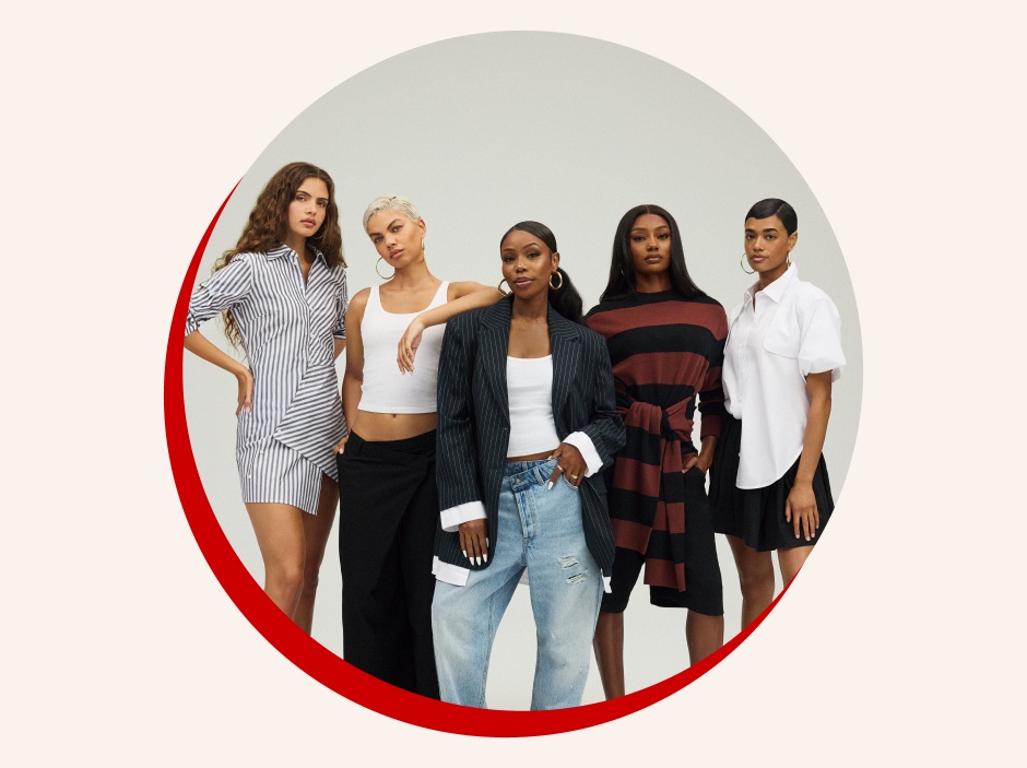 Kahlana Barfield Brown is pictured at center surrounded by four models wearing pieces from her new brand.