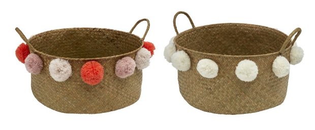 a pair of brown and white purses