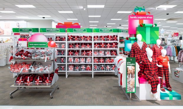 a store with a cart full of toys