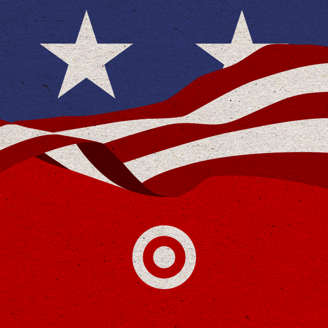 A graphic of a red, white and blue flag with white stars and the Target logo.