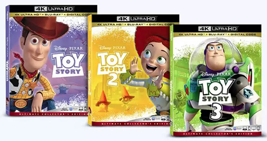 Three DVD covers of Toy Story 1, 2 and 3