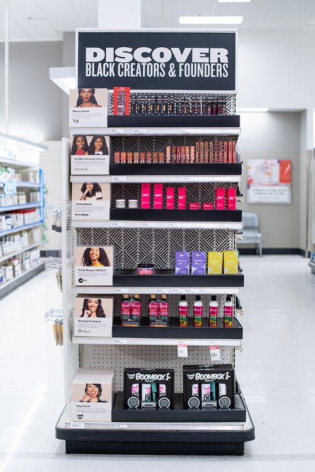 a shelf with a variety of products on it